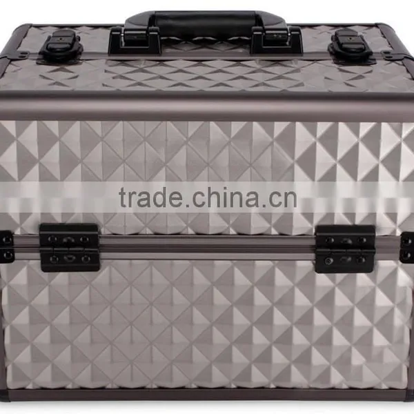 Diamond Textured Pattern 6 Extendable Trays Aluminum Professional Makeup Artist Cosmetic Storage Carrying Travel Train Case photo-2