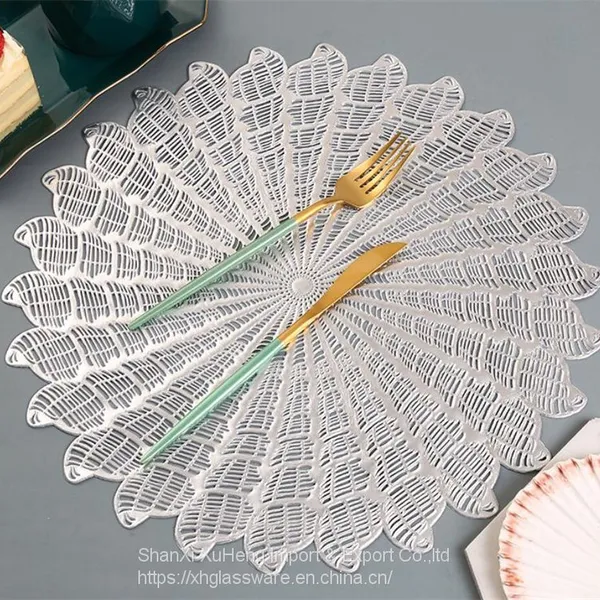 Creative Round Shape PVC Place Mats Conch Pattern Vinyl Pressed Heat Resistant Table Mats photo-2