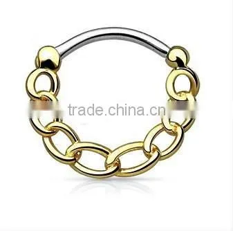 Chain 316L Surgical Steel Septum Clicker Nose Piercing Body Jewelry photo-3