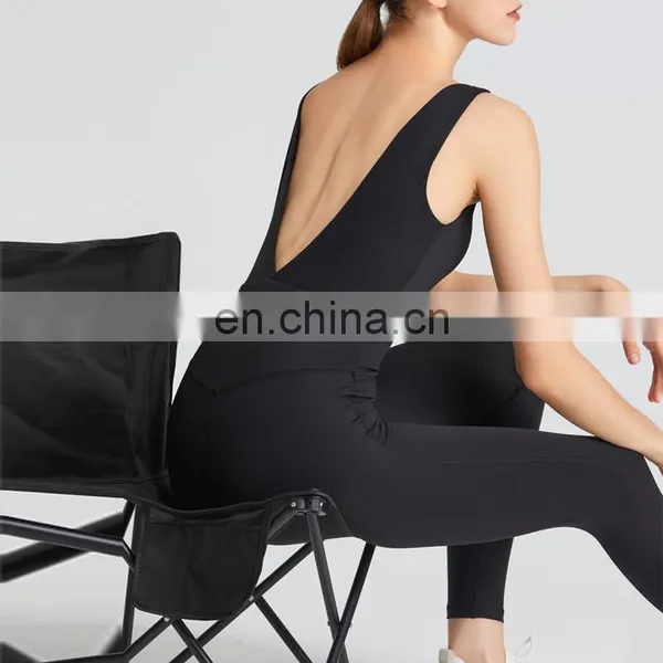 Newest Back Deep V Cut Sexy One Piece Yoga Jumpsuit Ladies Dance Gym Fitness Wear Playsuit Set Sport Training Bodysuit For Women photo-3