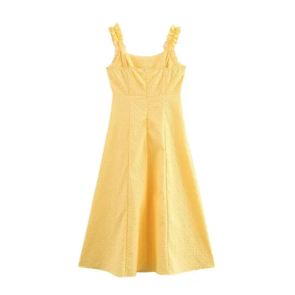 New Women's Solid Color Pullover Square Neck Sleeveless Textured Camisole Mid Length Dress photo-3