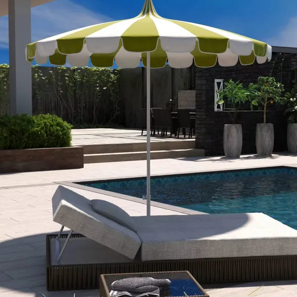 OEM Customized 8FT Tilting Beach Umbrellas Wholesale Outdoor Patio Umbrella Striped Polyester UV Protection Sand Anchor photo-4