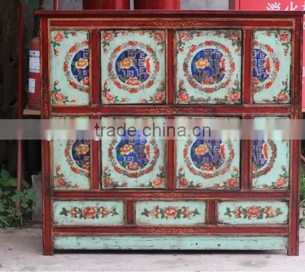 Chinese antique painted vanity Tibet cabinet