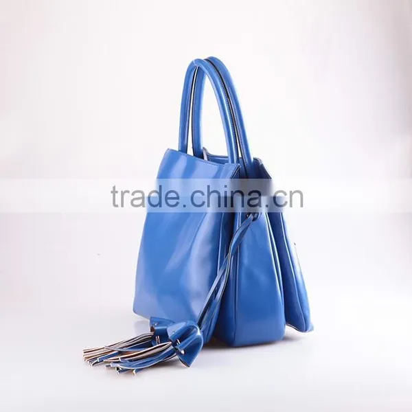 4083 Trendy Design Blue Plain Texture PU Three Compartment Combined Fashionable Ladies Latest Handbag photo-3