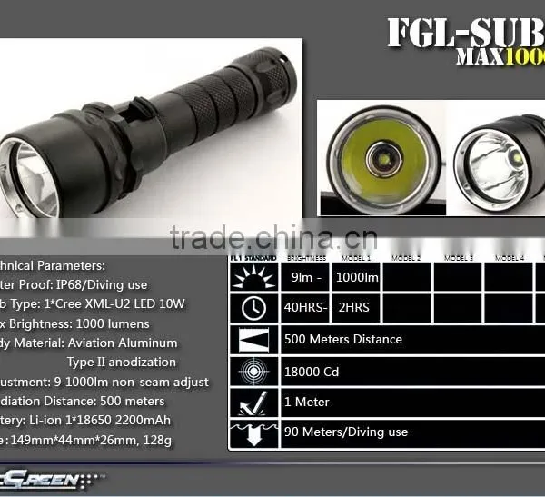 Aluminum Magnetic Rechargeable Xml u2 Underwater Flashlight photo-3