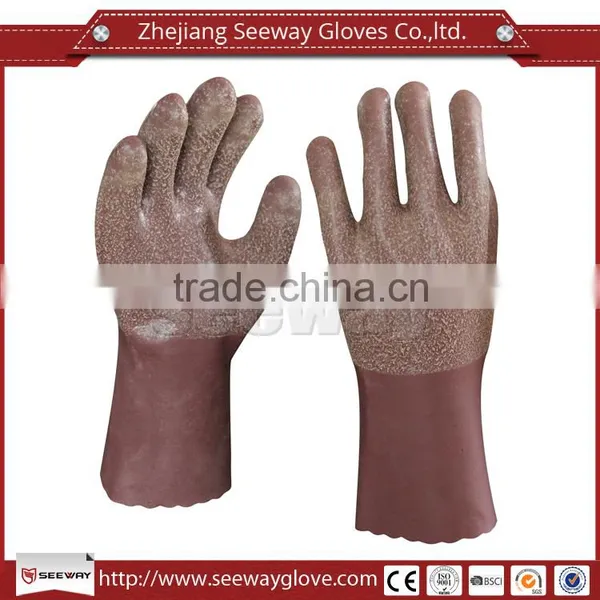 Seeway Full Latex Coated Chemical Resistant Gloves With Cotton Fleece Lining Extra Loose Gauntlet Cuff