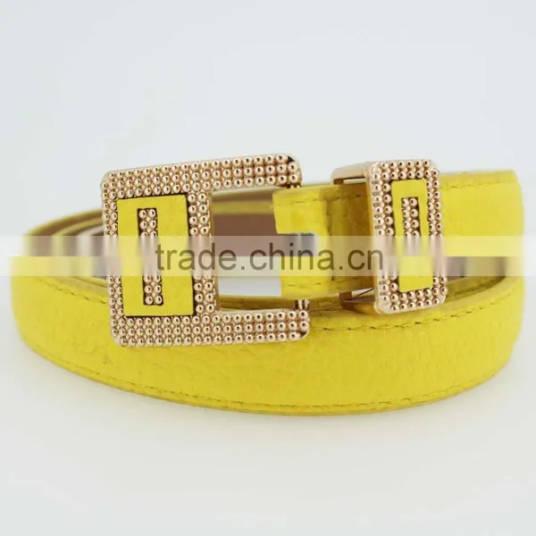 NEW Design Women's Classic Yellow PU Leather Belt for Dress With Leather Buckle photo-2