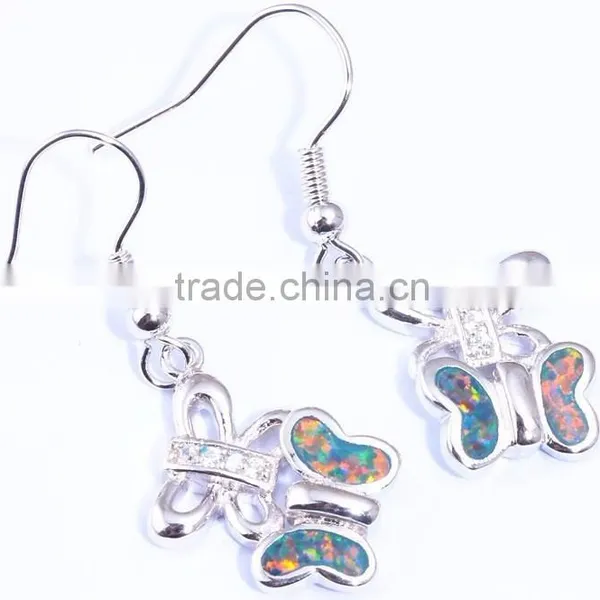 925 Sterling Silver Blue Opal Inlay Butterfly Post Fishhook Back Earrings photo-2