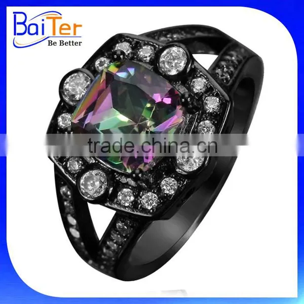 AAA Cubic Zirconia Black Plated Brass/925 Silver Finger Ring for Christmas photo-3