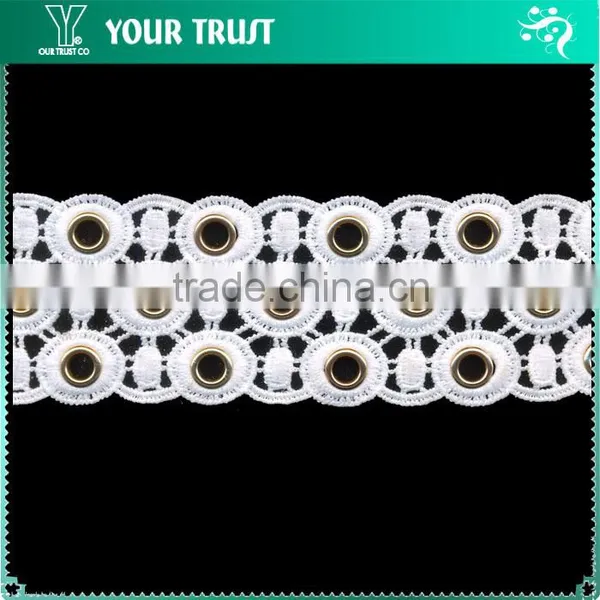 White Polyester Lace Rhodium Flat 15MM Metal Grommet Eyelet Trimming photo-6