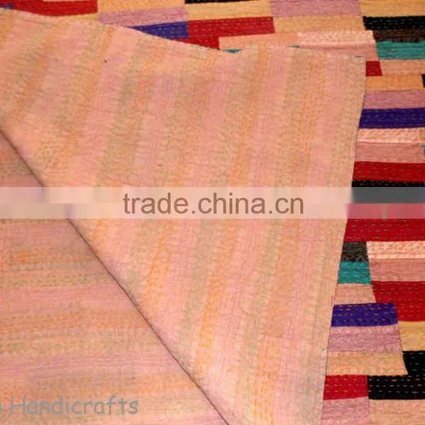Silk Patola Patchwork Kantha Quilts Bed Spread photo-2