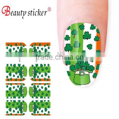 Temporary UK Clover Sticker for Fingers Green Floral Nail Stickers photo-3