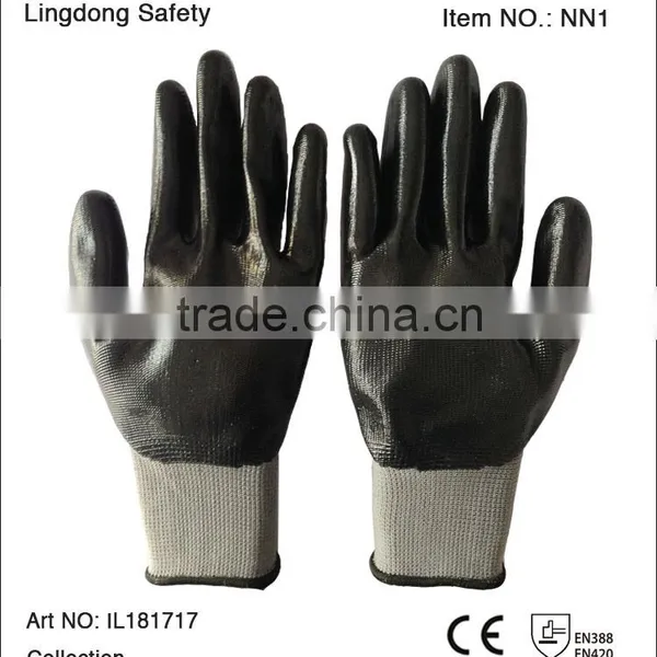 10 Gauges Nylon Knitted Working Glove With Black Nitrile Coated photo-3