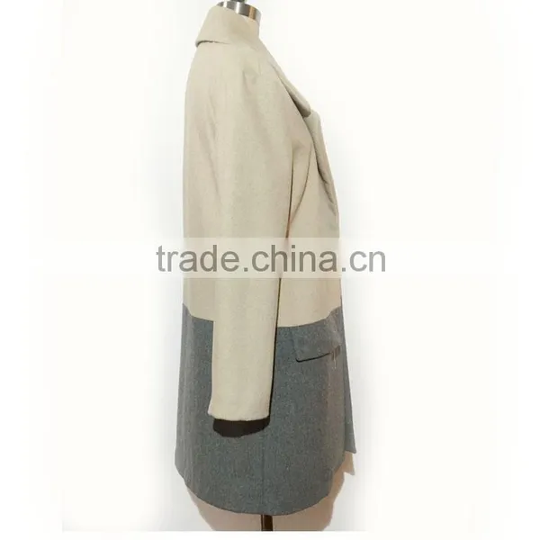 2016AW Woolen Garment Customized Woman's Fashion Long Coats Two Tone Joint photo-2