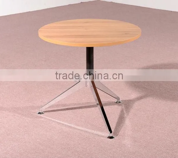 HC-M014 Simple Walnut Color Wooden Round Negotiation Table Metal Frame