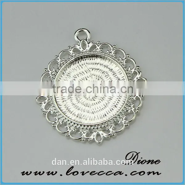 Round 25mm Antique Black Color Glass Cabochon Pendant Bezel photo-4