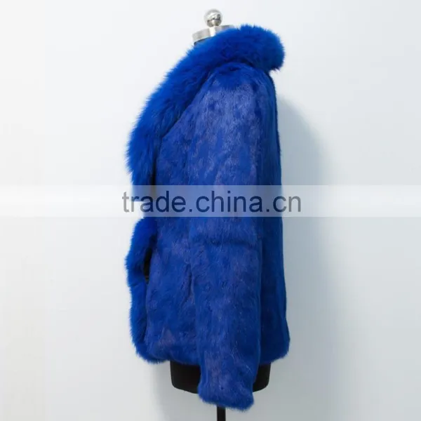 2015 New Arrival Rabbit Fur Coat With Fox Fur Collar for Women photo-3