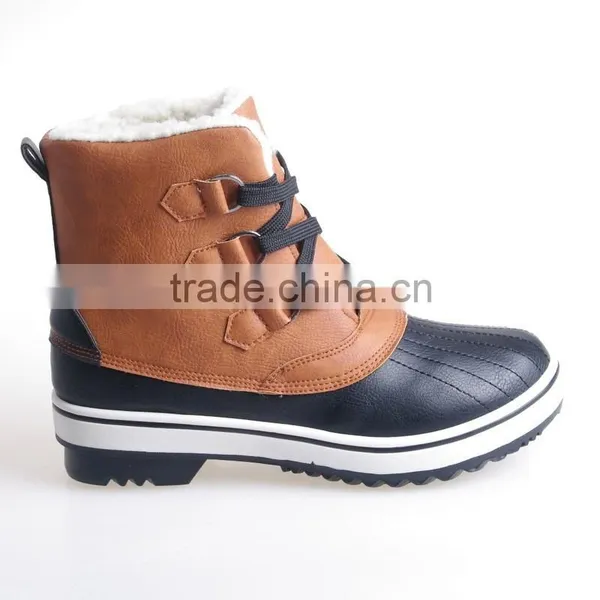 Cheap Snow Boots With Lace up Style Tan and Black Upper