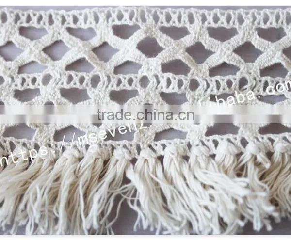High Quality 8cm Width Off-white Crochet Cotton Fringe Trim for Garment photo-3