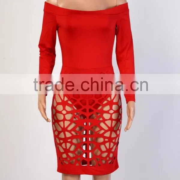 Bonvatt 2017 New Arrival Red Hollow Out Turtleneck Knee-Length Bandage Dress Sleeveless With Hole Sexy Costumes photo-5