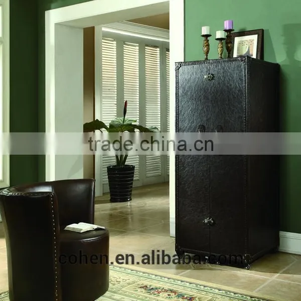 2016 Factory Direct Sale Home Furniture Europe Design Retro Vintage Style Living Room Wine Cabinet Covered by Top Grain Leather photo-3