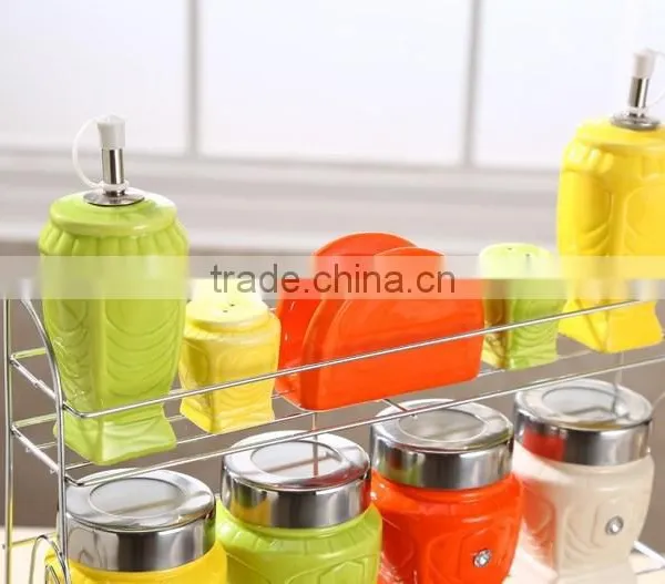 Colour Ceramic Canister Set With Stainless Metal Stand photo-6