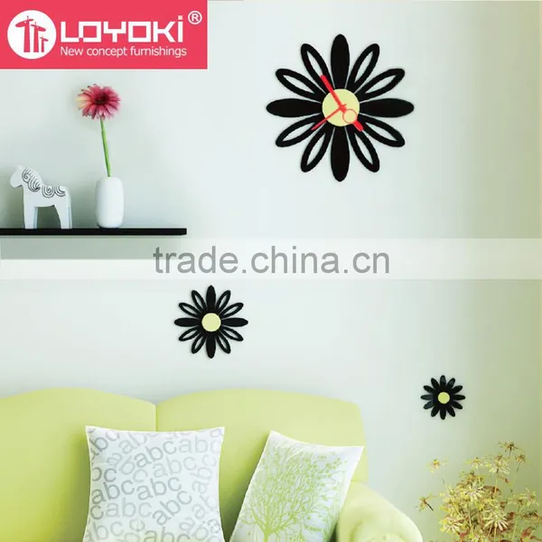 Flower 3D Wall Mounted Clock With Two Flower Set of 3 Home Decor Art MDF Wooden Diy Wall Clock photo-4