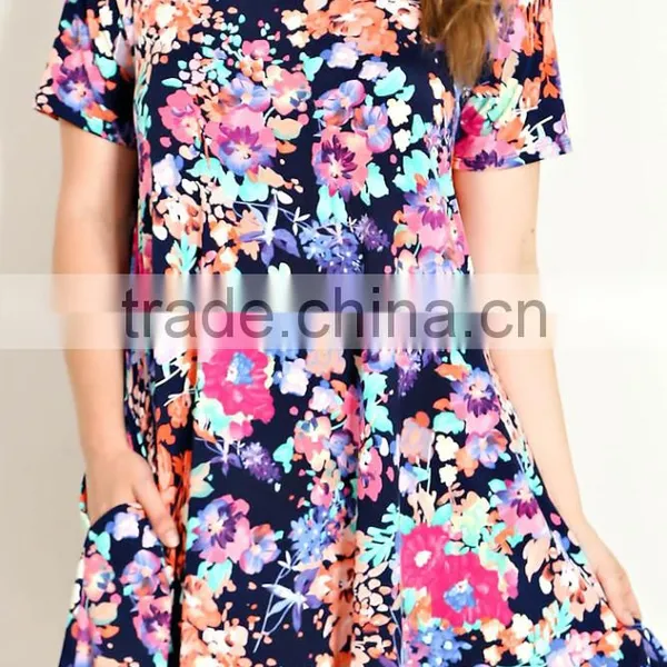 India Boutique Wholesale Dress 95% POLYESTER 5% SPANDEX FLORAL PRINT TRAPEZE TEE DRESS Beach Wear Tunic photo-2