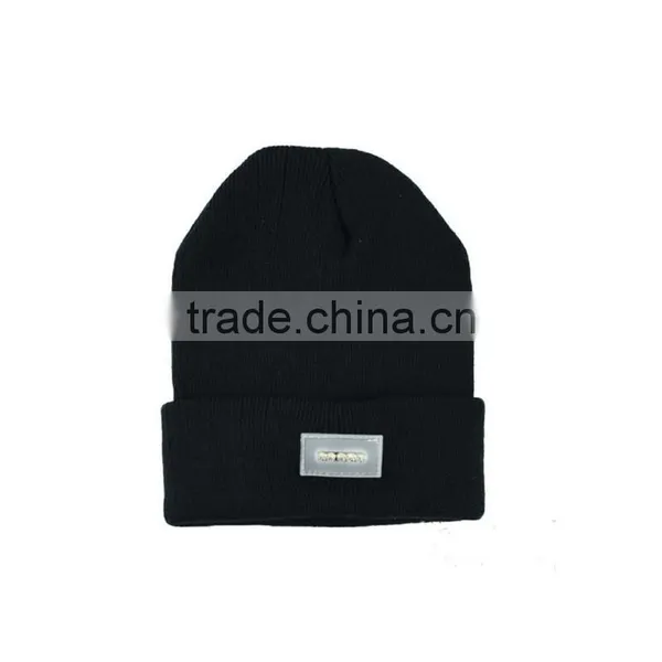 100% Acrylic Blank CC Beanie Winter Led Light Ski Knitted Hat Led Cap photo-4