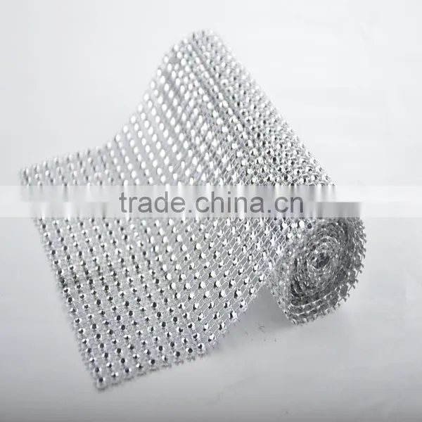 10Yard MOQ Hot Pink 24 Rows Plastic Rhinestone Mesh For Wedding photo-5