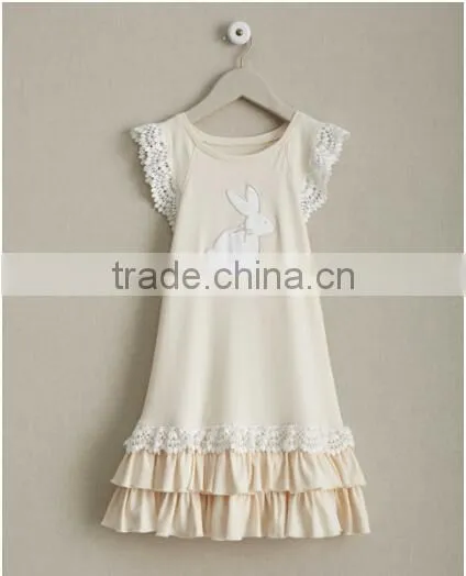 2017 Spring New Arrive Easter Bunny Dress Baby Girls Knitted Cotton Rabbit Appliqued Lace Dress photo-5