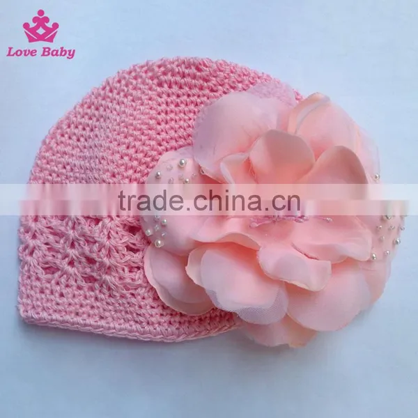 Big Flower Peach Color Handmade Crochat Hat With Pearl Kids Photo Props Pretty Cap HT6012001 photo-2