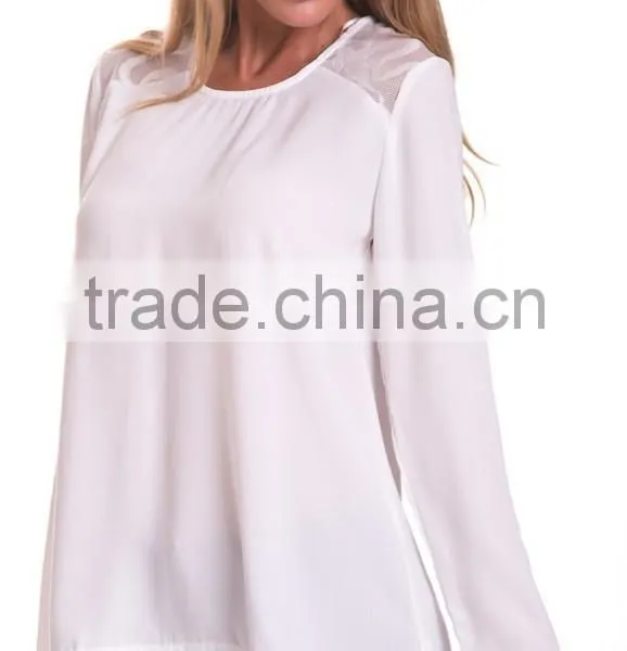 100%Polyester Long Sleeve Woman Blouse 2015,women Tank Tops in White photo-3