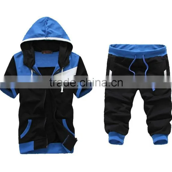 Custom Latest Design Men's Sports Set Hoodies Zipper Short Sleeve Tracksuits photo-3