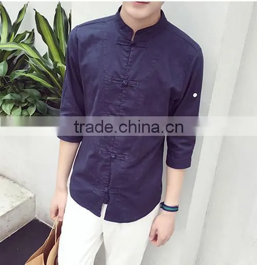 Cultivate One's Morality Short Sleeve Shirt Cotton and Linen Men photo-3
