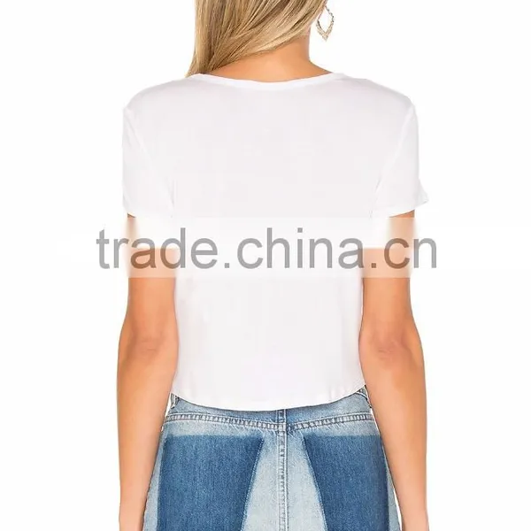 2017 Guangzhou Shandao New Fancy Design 180g 100% Cotton Plain Dyed Wholesale Women Short Sleeve Blank White T-Shirt photo-4