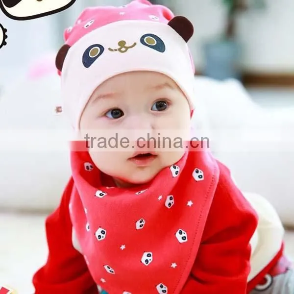 Unique Lovely Panda Pattern Cotton Infant Hat With Bibs photo-5
