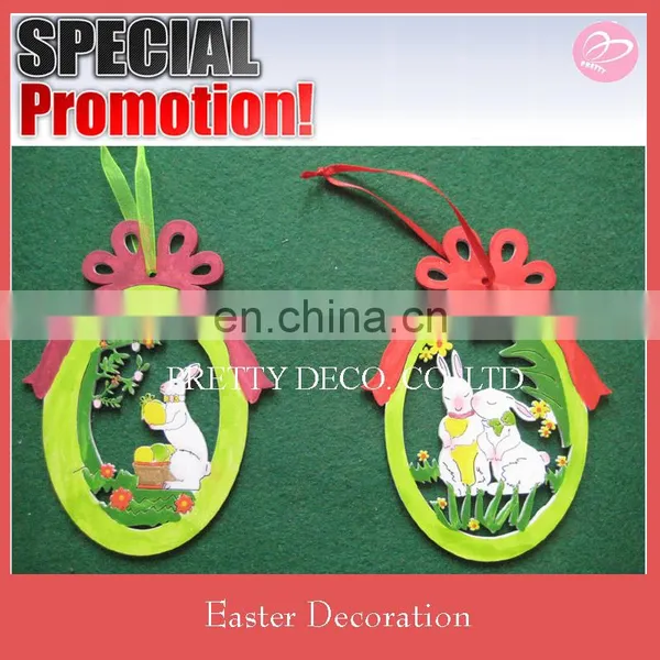 New Style Wood Egg Shaped Bunny Design Hanging Decoration for Easter