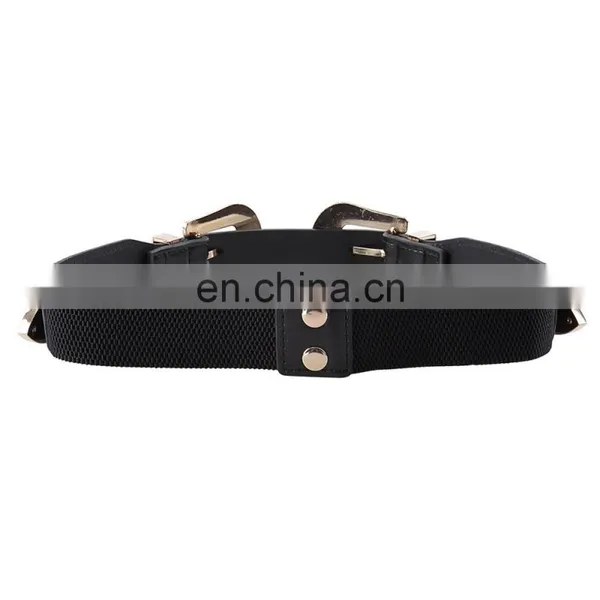 Grace Karin Women Ladies Girls Vintage Fashion Boho Double Metal Light Gold Silver Color Buckle Belt Elastic Band CL010479 photo-3