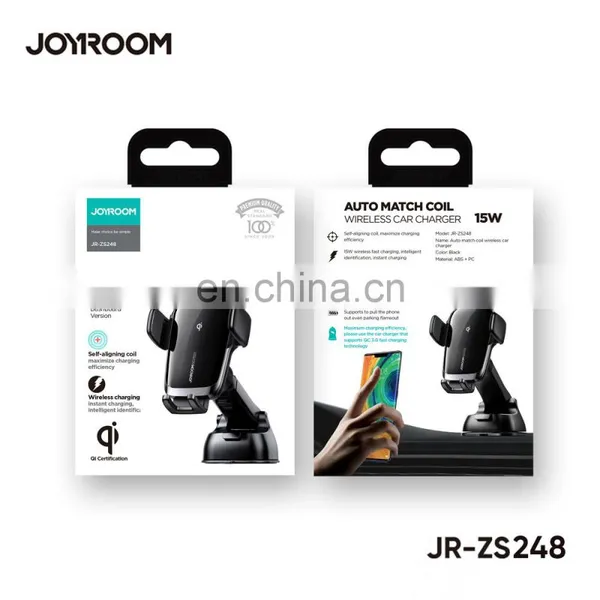 JOYROOM ZS248 FCC CE Qi Self-Aligning Coil Car Charger Mobile Mount Dashboard Qi 15W Wireless Fast Charging Car Phone Holder photo-3