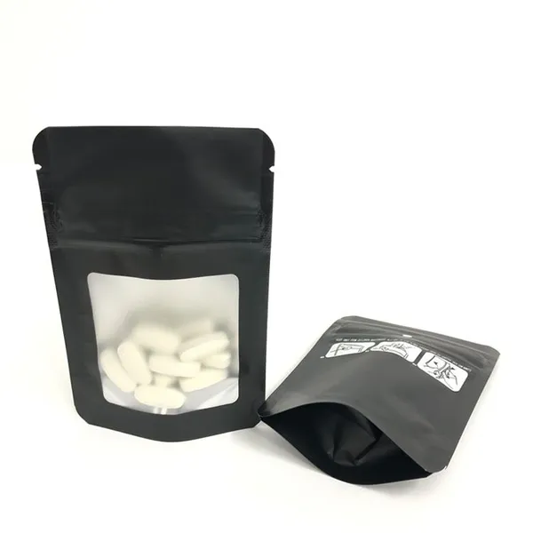 3.5g 7g 28g Matte Glossy Printed Black CR Packaging Mylar Bags With Labels for Food