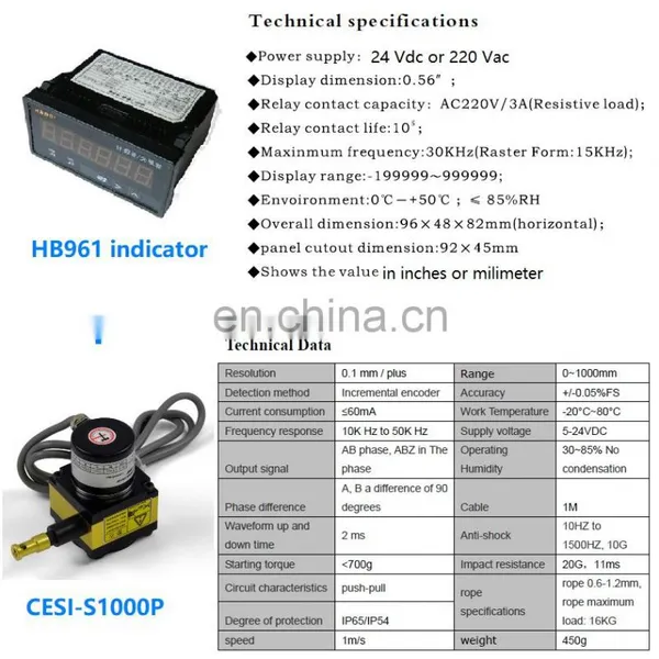 High Precision CALT Draw Wire Position Sensor 1m Stroke 0.1mm Accuracy Length Sensor With 6 Digital Display Meter photo-3