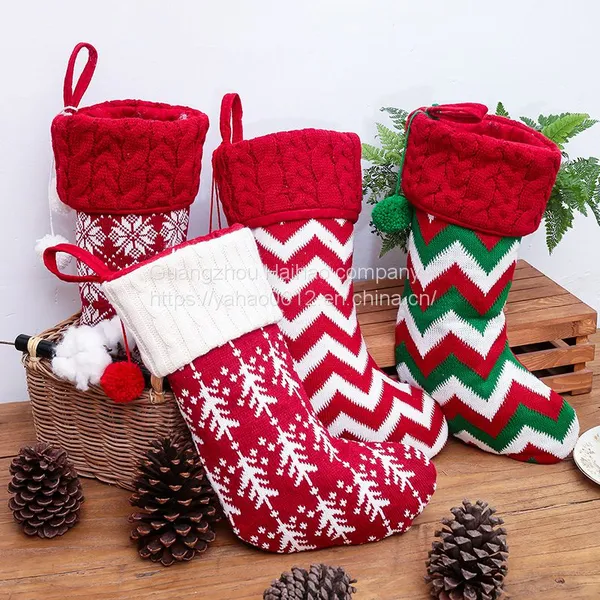 Christmas Decorationsknitted Christmas Sockswool Socksed and White Elk Snowflake Gift BagChristmas Gift Bag photo-2