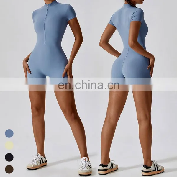 One Piece Activewear Quick Dry Breathable Gym Bodycon Zipper Jumpsuit Workout Rompers Girls Jumpsuits Playsuits Bodysuits Women photo-4