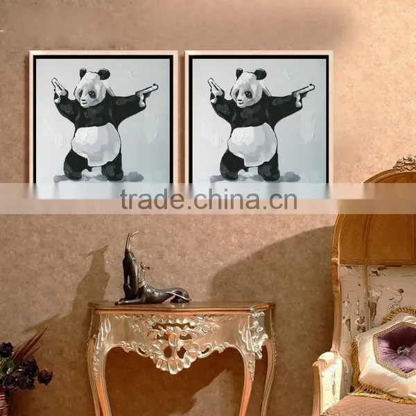 Hand Painted Canvas Decoration Framed Wall Art Gunners Panda Oil Painting YB-35 photo-5