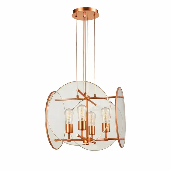 Globe Frame Chandelier – 4-Light Acrylic Disc & Exposed Bulb photo-5