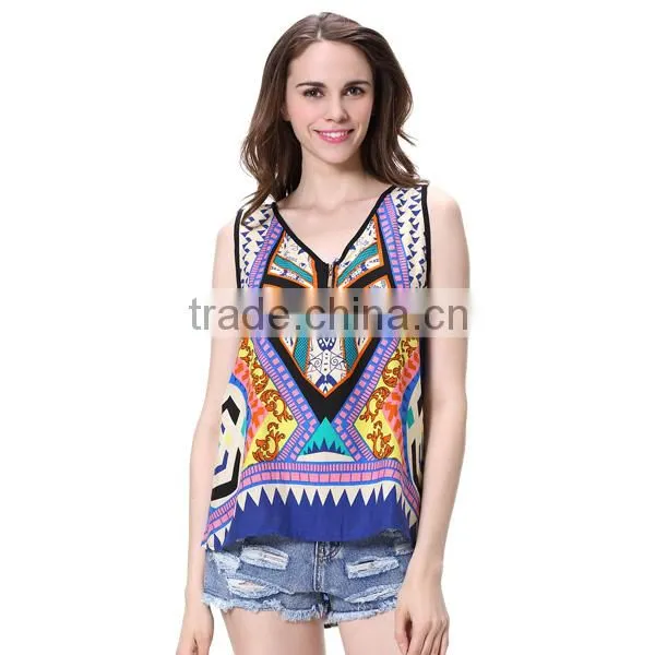 Latest Fashion Long Top Design 2016 Printed Woman Top Wholesale photo-2