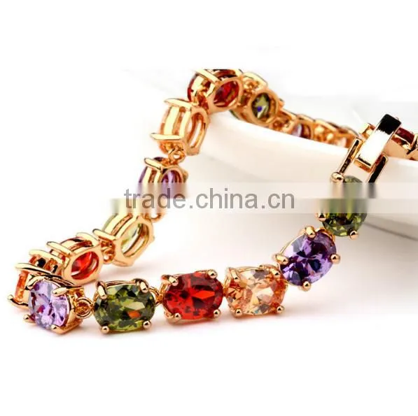 18K Rose Gold Plated AAA Multicolour Cubic Zircon Charm Bracelet Vintage Charm Bracelet photo-3