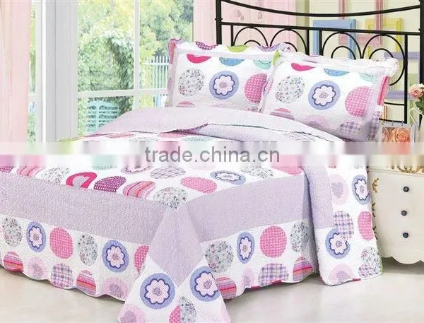 Circle Print Pure Cotton King and Queen Quilt Bedspread Set