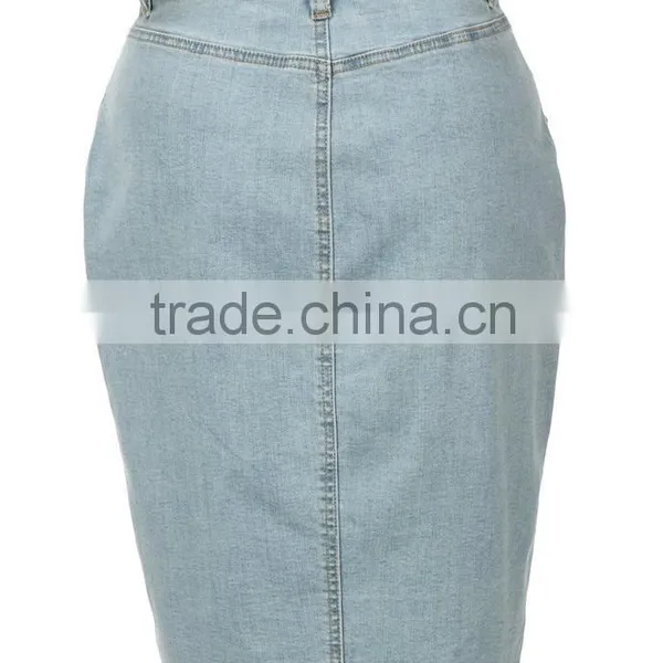 New Models Womens High Waisted Denim Pencil Skirt With Stretch Button Jeans Skirts photo-2